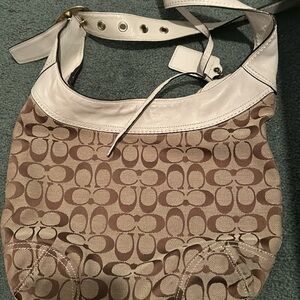 Coach Signature Brown and White Shoulder Bag